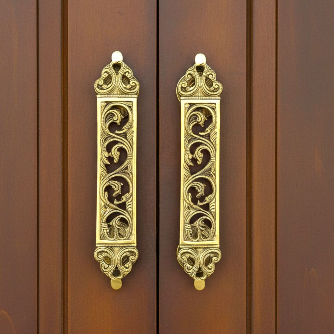 Designer Door Pull Handles Antique Gold Finish 11.7 Inches Pair of 2 Brass Door Knobs for Drawer, Shelf, Cabinet, Wardrobe, Almirah Housewarming Gift
